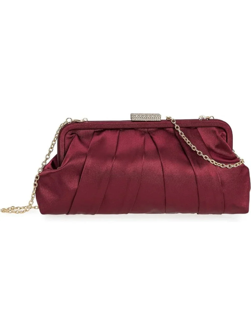 Elegant Pleated Satin Clutch Bag with Diamante, Perfect for Weddings & Formal